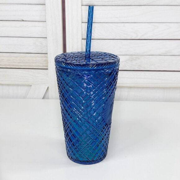 Starbucks Jewel Cut Tumbler Cup Acrylic Azure Sapphire Blue  16oz Grande - Picture 3 of 9